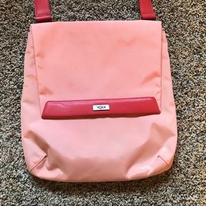 Tumi pink crossbody flap purse